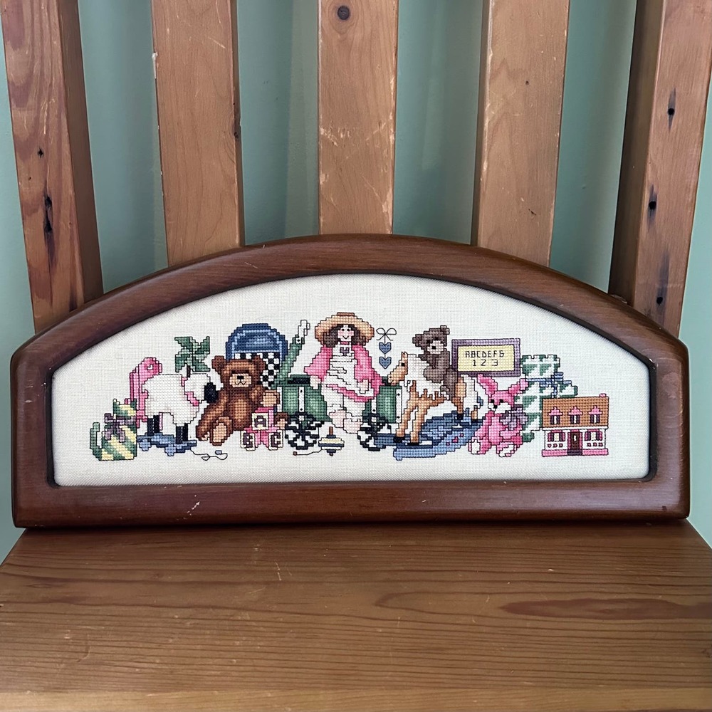 Vintage 80s/90s Children’s Toy Box Framed Cross Stitch